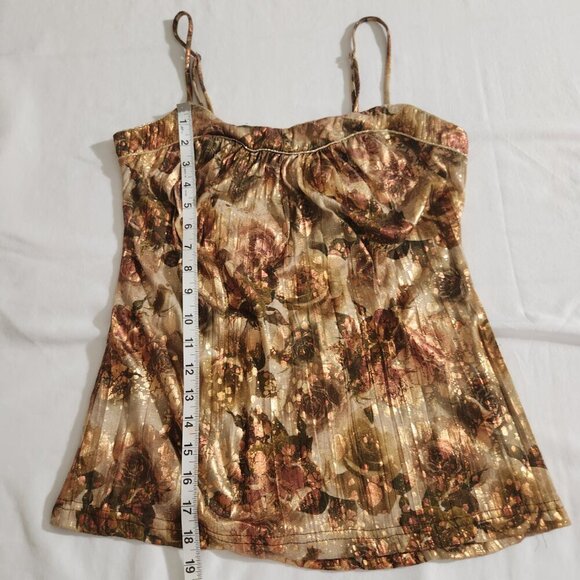 Daytrip Size Medium Floral Metallic Thread Spaghetti Strap Tank Cami Y2K Boho - Picture 12 of 13